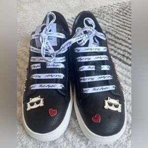 Karl Lagerfeld Black and White Cate Pink Cat Heart Sneakers